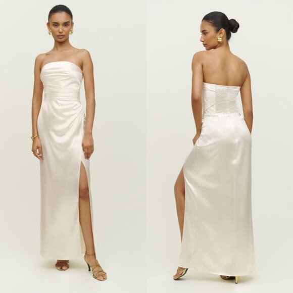 NWT Reformation Barrow Silk Maxi Dress In Ivory Strapless Wedding Dress Sz 6 - Picture 10 of 10